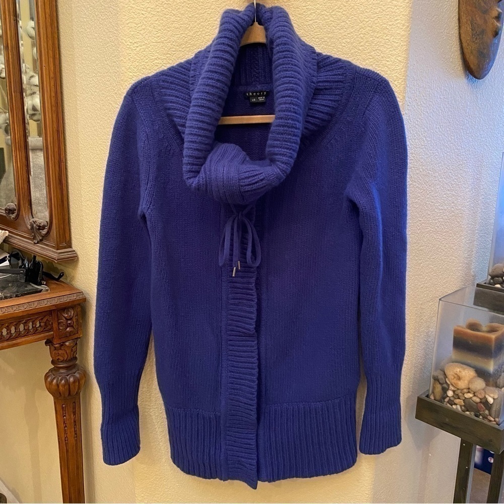THEORY Women Blue Purple Wool Cashmere Cardigan Jacket Sweater Size Large